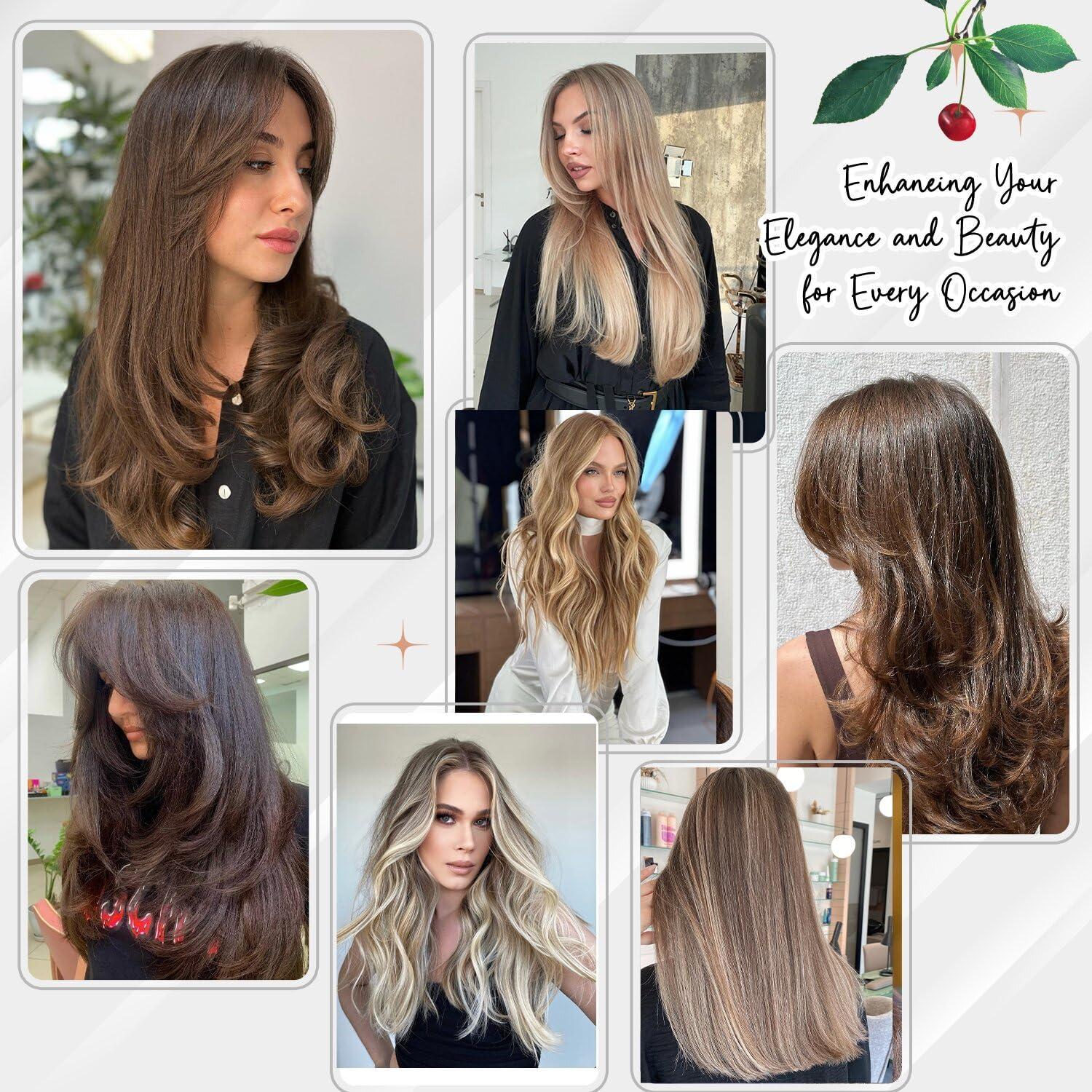 Houlud Highlight Clip in Hair Extensions Real Human Hair 14 Inch 7pcs 120g Brown Black Remy Human Hair Extensions 16 Clips Ins Seamless Double Weft Straight Human Hair Clip In Hair Extensions for Woman