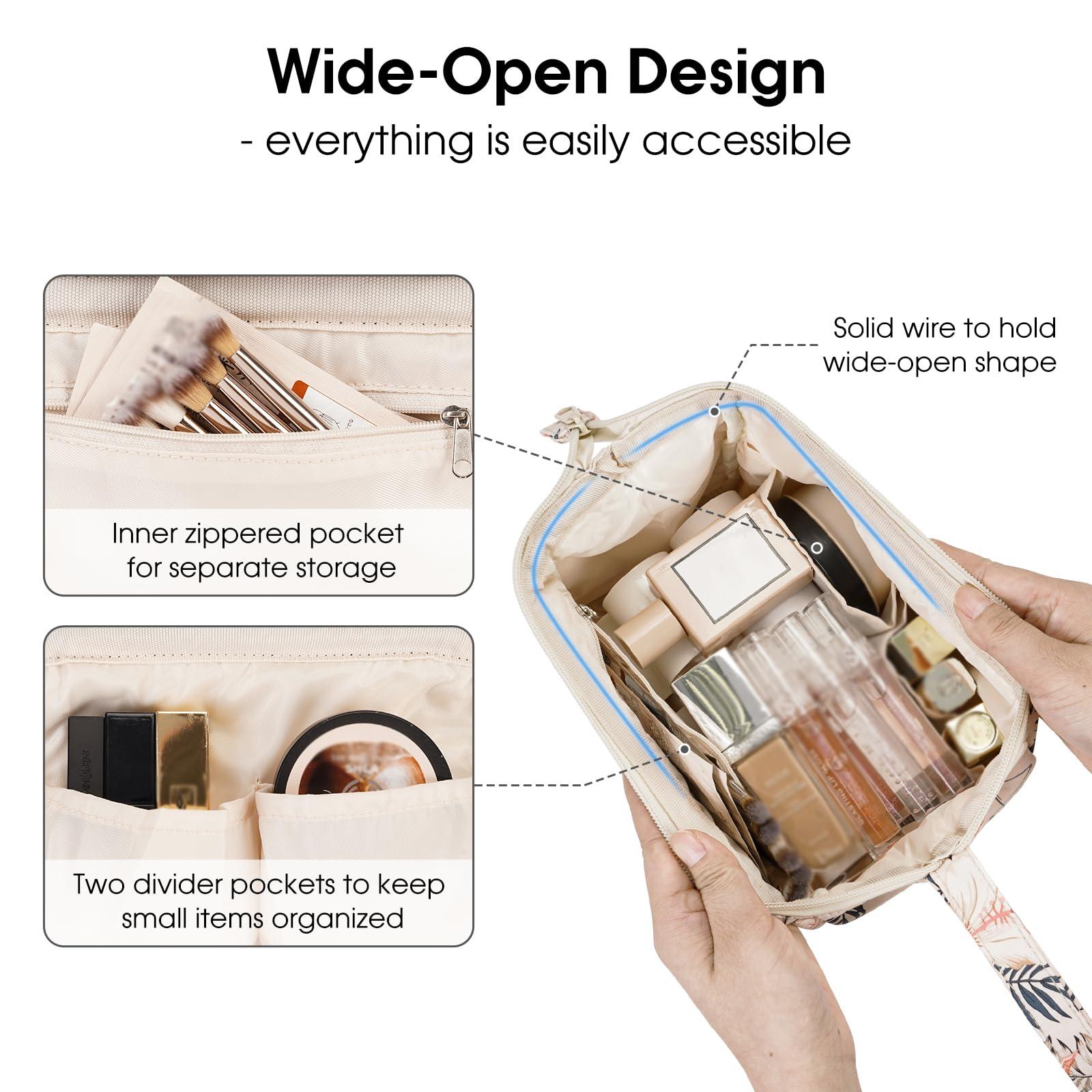 Narwey Narwey Large Women Makeup Bag Wide-open Make up Bag Travel Cosmetic Organizer Toiletry Bag for Cosmetics Toiletries Accessories (Beige Flamingo)