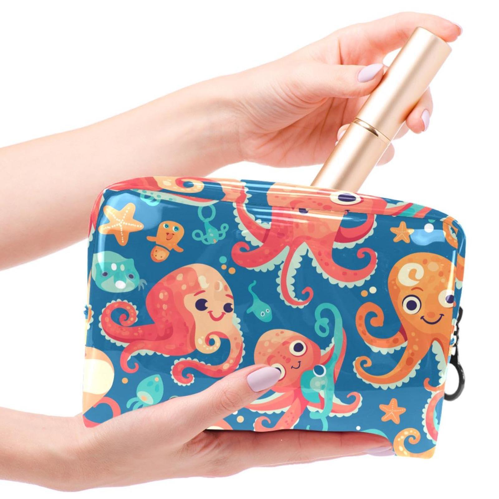 XKVUDG XKVUDG Travel Makeup Bag Cartoon Octopus Cosmetic Bag Waterproof Brushes Storage Bag For Women Girls 7.3x3x5.1in