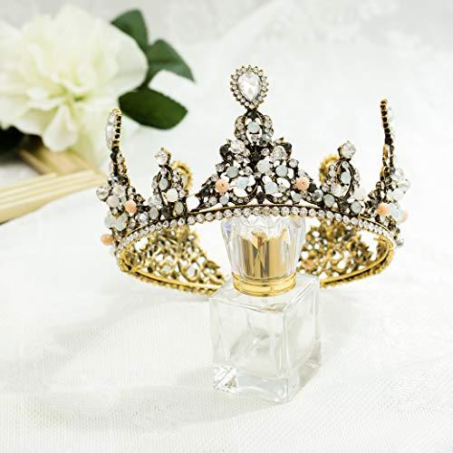 Blufly Blufly Baroque Bridal Crown and Tiara Rose Gold Crystal Full Crowns Dolce Baroque Diadem Headband Pageant Flower Hair Accessories Pearls Bride Headpieces for Women and Girls (D)