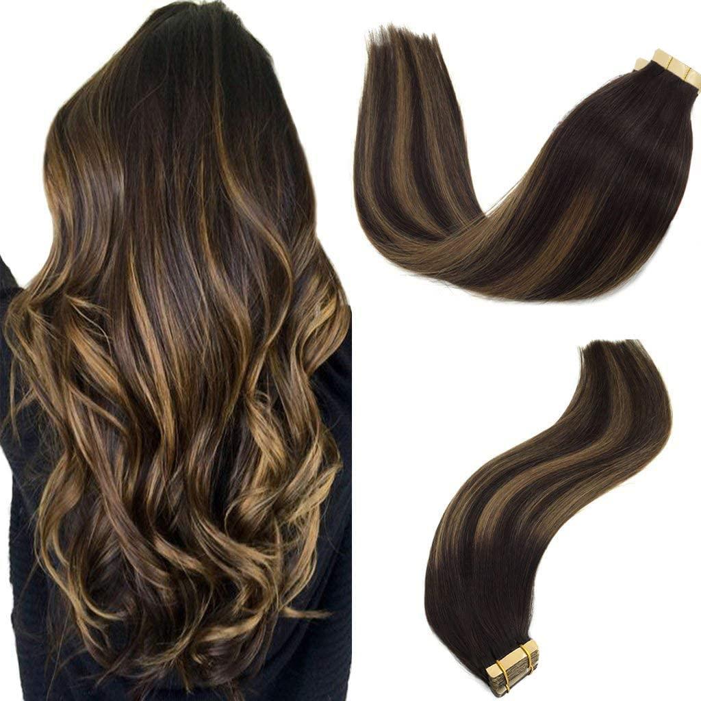 GOO GOO GOO GOO Tape in Hair Extensions Human Hair, 2/6/2 Balayage Dark Brown to Chestnut Brown, 12inch 40g 20pcs, Thick Ends Straight Seamless Tape in, Invisible Tape in Hair Extensions Human Hair