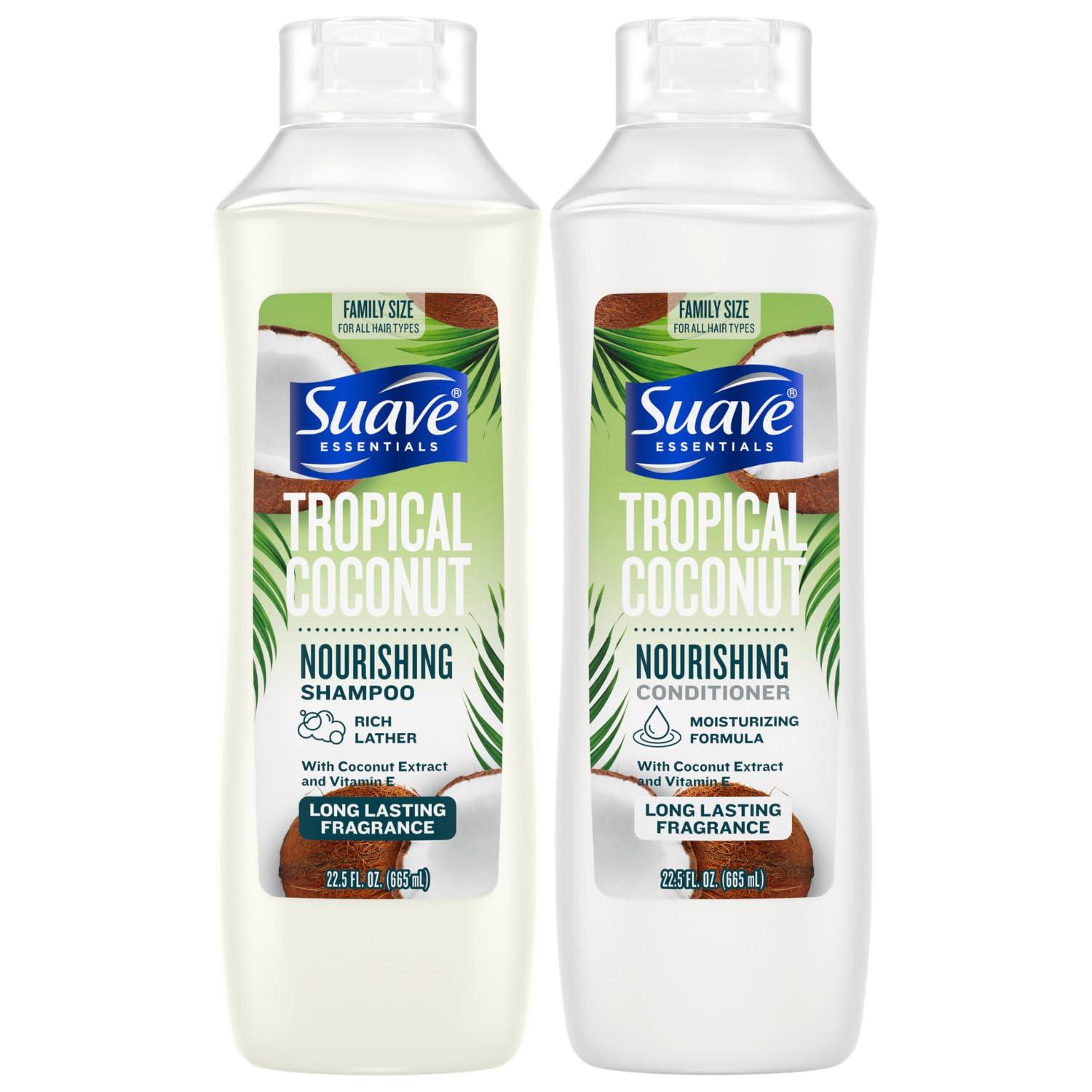 Suave Suave Shampoo & Conditioner Set, Tropical Coconut Everyday Nourishing Formulas with Coconut Extract & Vitamin E, 22.5 Oz Ea (2 Piece Set)