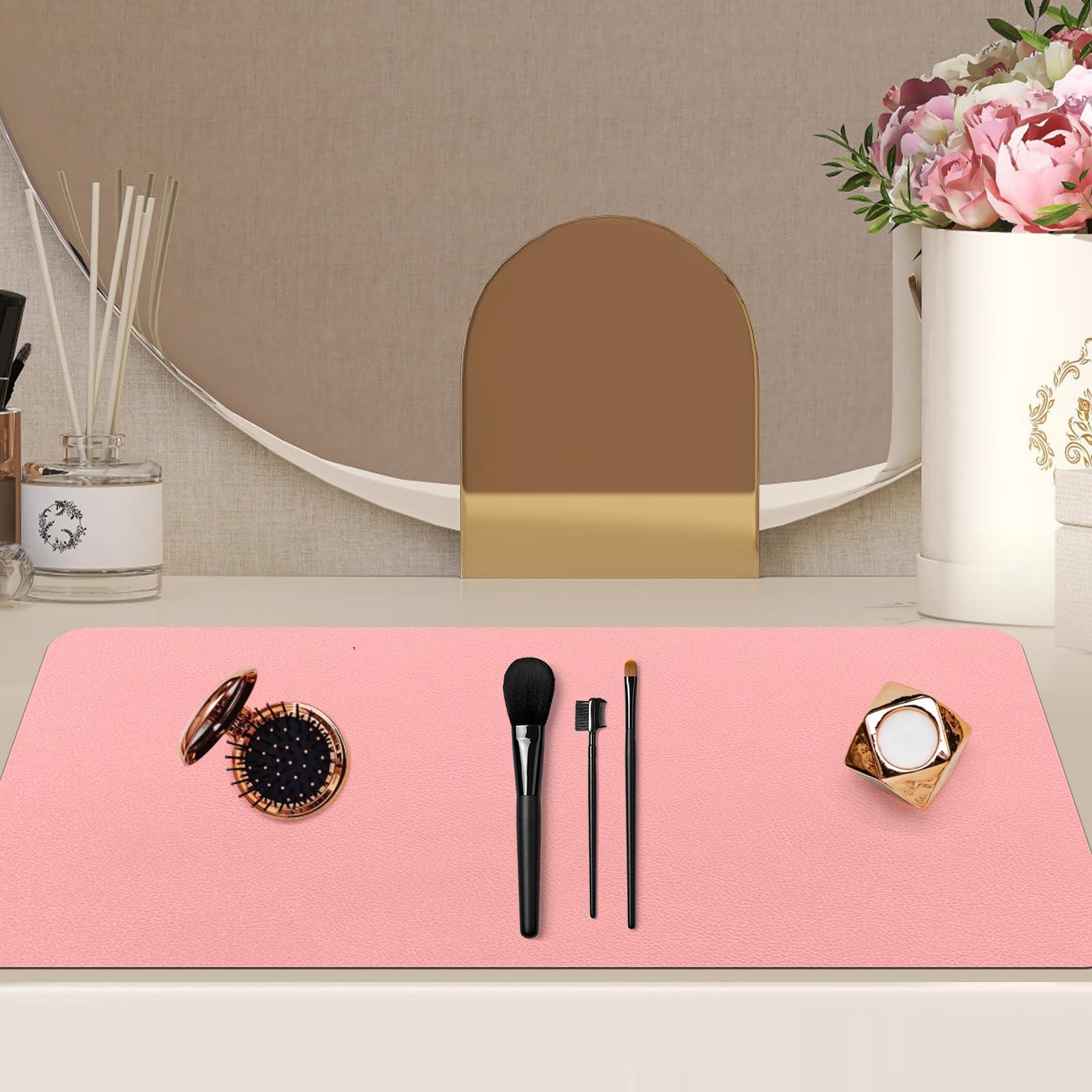 OUBXINS Makeup Mat for Vanity - Waterproof | Oil-Proof | Dust-Resistant | Soft and Comfortable Desk Protection, Ideal for Makeup Tables and Workbenches (15.7"X23.6", Pink)