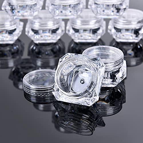 CANRUSU 100Pcs 3g/5g Plastic Diamond Shaped Cosmetic Jars Skin Care Containers Refillable Bottle 3ml/5ml Lotion Case Vials Face Cream Sample Pot Nail Art Eye Shadow Gel Box (5G,Green)