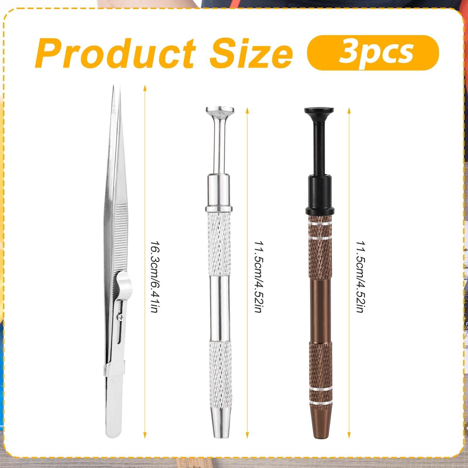NQEUEPN 3pcs Piercing Ball Pick Up Tool, Piercing Claw Tools Septum Ball Screw on Tool with Tweezers Piercing Ball Holder Piercing Assistant Pen Removal Helper Tool for Jewelry Craft(brown, silver)