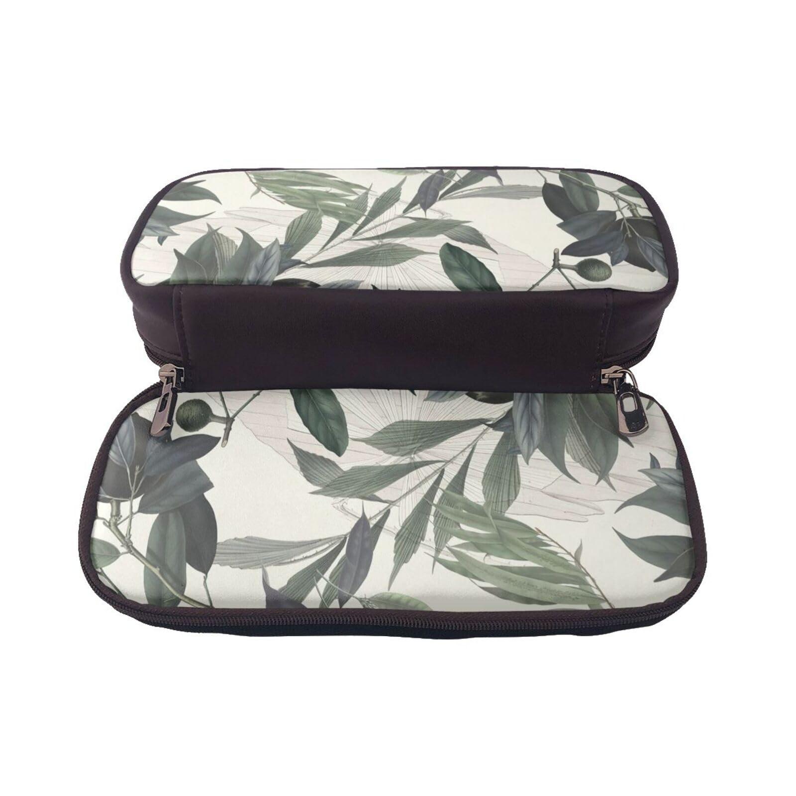 YHBLYKXP YHBLYKXP Cute palm tree leaves print Leather Flap Pencil Case,Toiletry Organizer,Zipper Coin Purse, Black