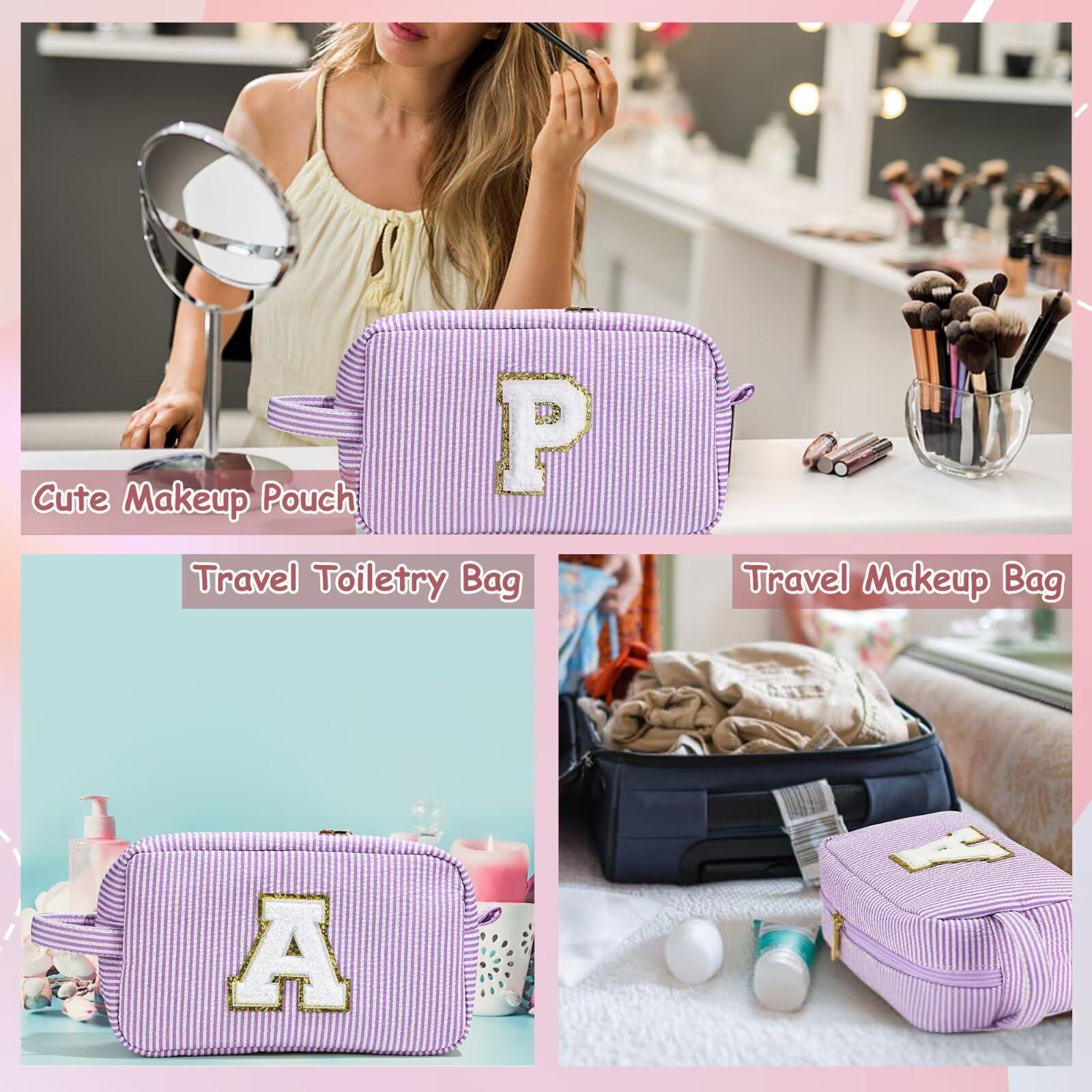 YOOLIFE YOOLIFE Travel Makeup Cosmetic Bag - Personalized Monogram Cute Initial Makeup Bags Cosmetic Toiletry Bag Pouch Make Up Case for Women Her Best Friend Friendship Teacher, Birthday Gifts for Women V