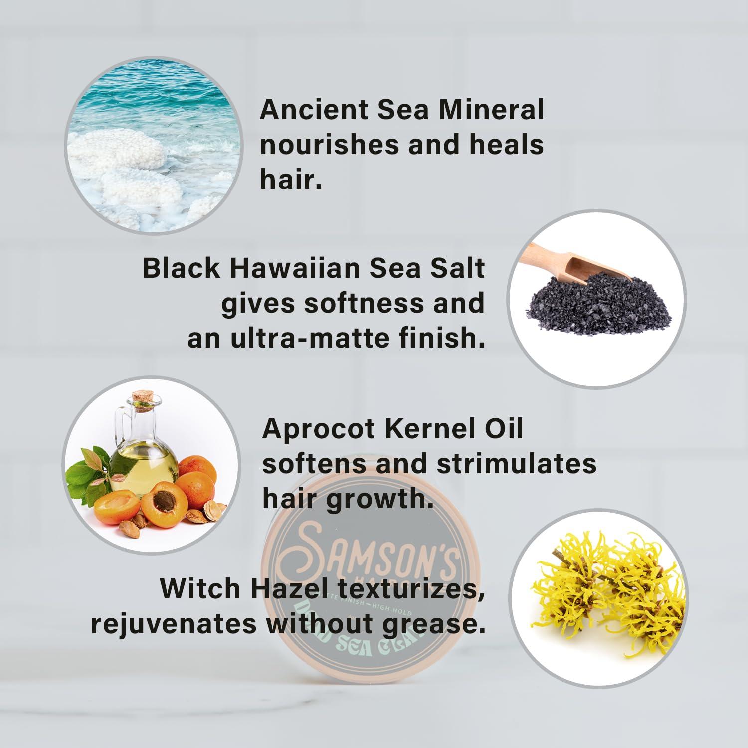 SAMSON\'S HAIRCARE SAMSON\'S HAIRCARE Dead Sea Hair Styling Clay, Nourishing and Revitalizing Hair, With Black Hawaiian Sea Salt, High Hold, Ultra-Matte Finish, 4 oz.