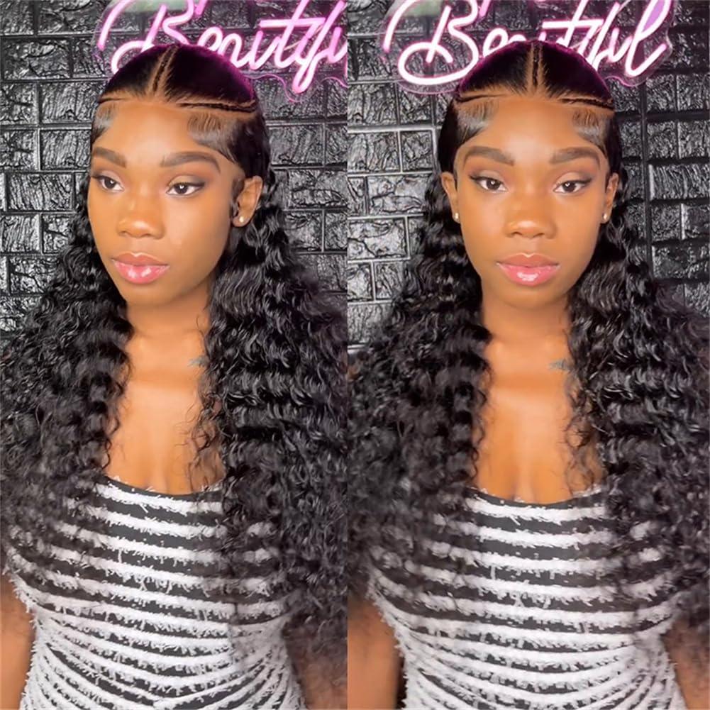 west kiss west kiss Hair Stylist Wig Pre Braided Pre Cut Ready to Go Glueless Wigs Water Wave 13x4 Lace Front Wigs Human Hair Pre Bleached 250% Density 26 Inch