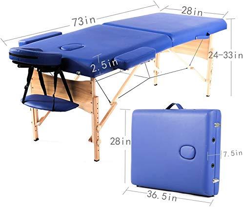 HGS Portable Massage Table Massage Bed Folding Spa Bed Tattoo Bed 2 Fold Height Adjustable Facial Cradle Salon Bed Professional Massage Table with Carry Case (Blue)
