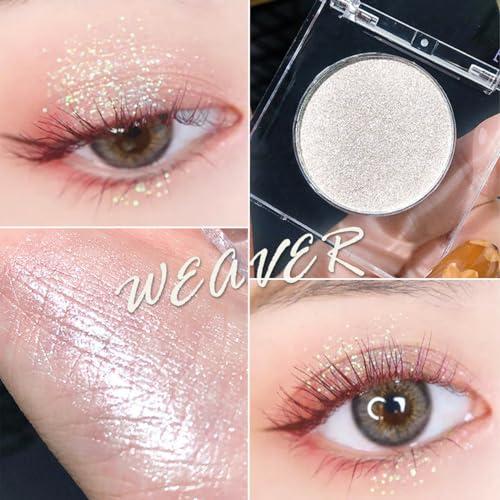 Lingyun Lingyun Shimmer Glitter Eyeshadow Palette,Korean Eye Glitter Highlight Shimmer Eye Makeup Sparkly Silver Eye Shadow, Ultra-Blendable,Long Lasting (Weavers)