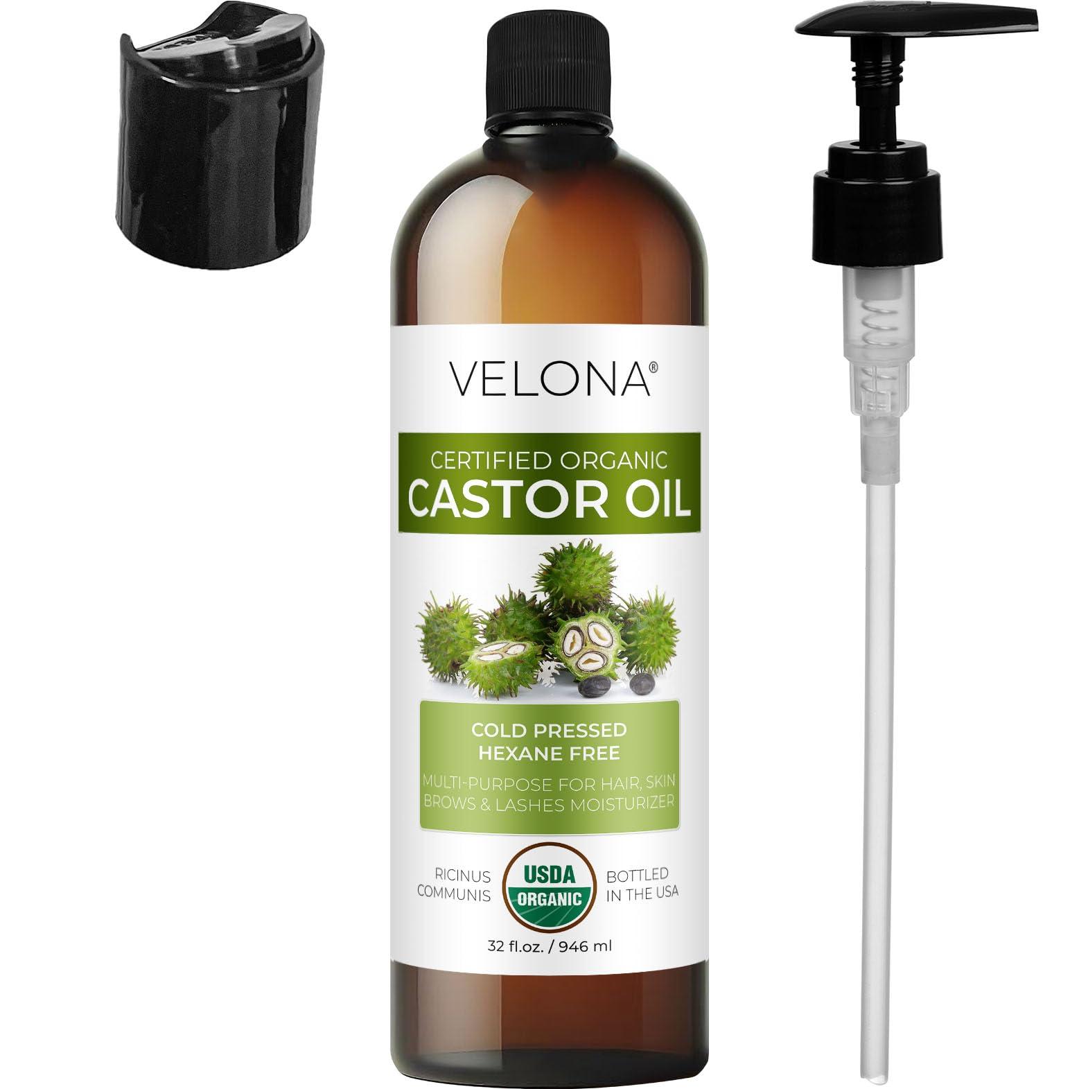 velona velona USDA Certified Organic Castor Oil - 32 oz | For Hair Growth, Boost Eyelashes, Eyebrows | Cold pressed, Natural Oil, USP Grade | Hexane Free, Lash Serum, Caster