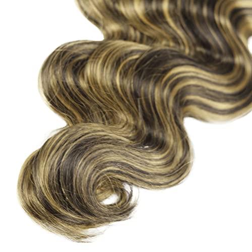 NiegMeag Blonde Bundles Human Hair Highlight Body Wave Hair Weave Brazilian Grade 8A Virgin Hair Extensions 14 16 18 Inch 2 Tone Black Mixed With Honey Blonde Body Wave Hair Weave