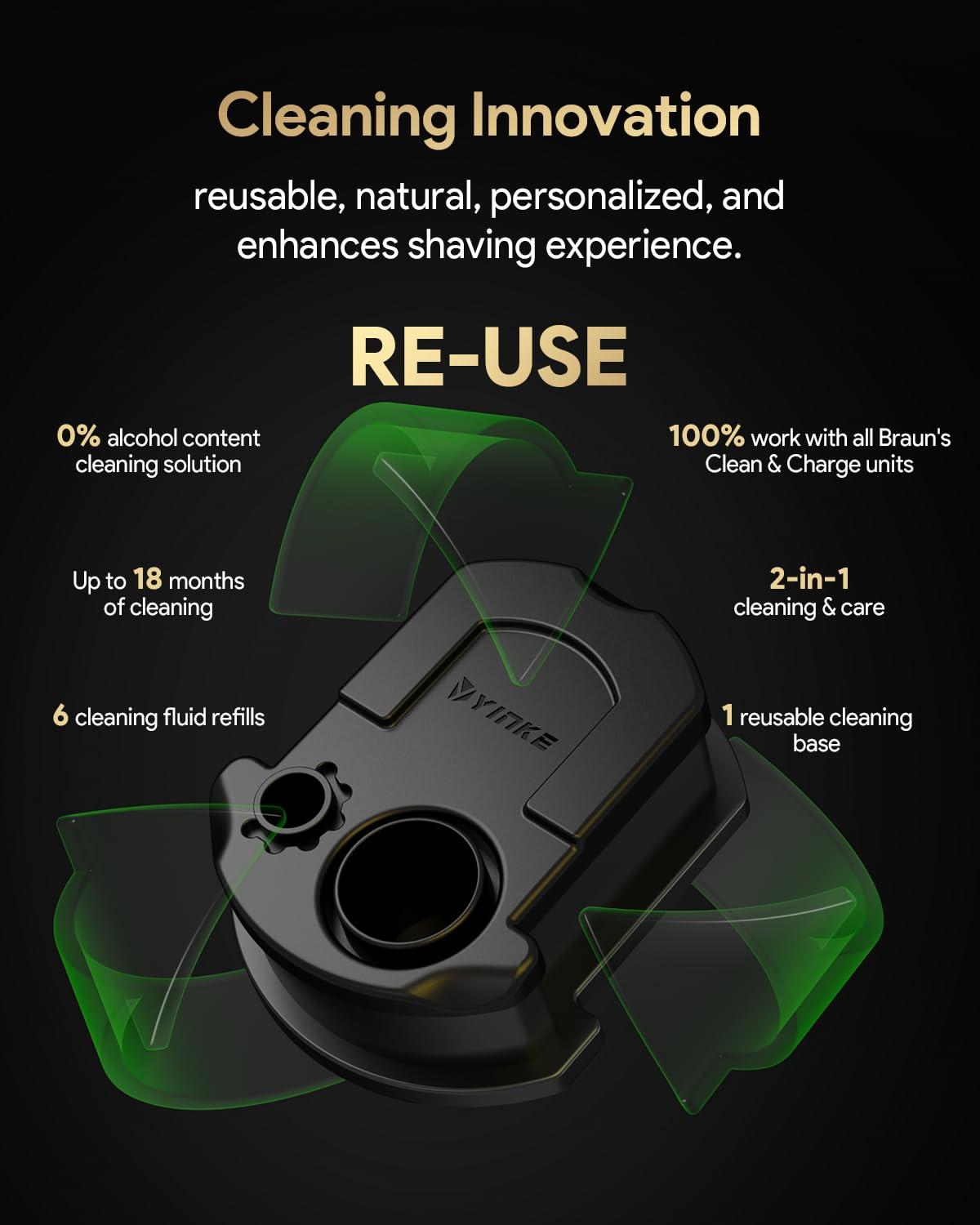 Yinke Yinke Reusable Cleaning Cartridge with 6 Pack Refill Cleaning Concentrate Capsules for Braun Clean & Renew CCR, Replacement Shaver Cleaner Solution for Clean&Charge Cleaning System, (6+1 Set)