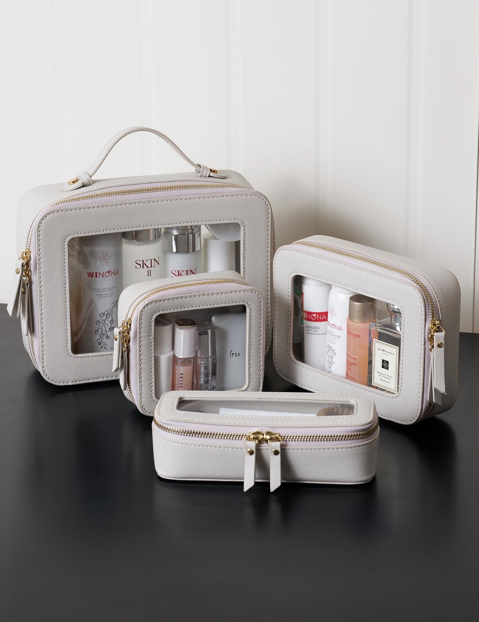 Popvibe Popvibe Slim Makeup Brush Bag Travel Clear Toiletry Bag for Women Cute Make Up Bag for Traveling Cosmetic Bag Organizer Waterproof Tansparent Beauty Makeup Case Blue Gray