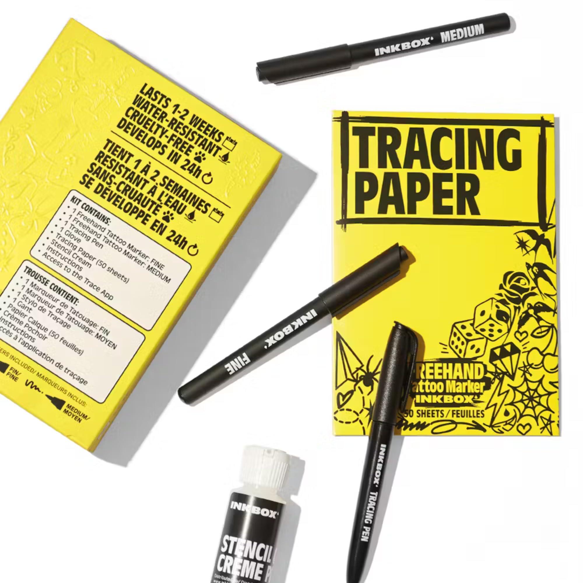 inkbox Inkbox Freehand Tattoo Marker Artist Kit - Includes 2 Markers, 1 Tracer, 1 Glove, Tracing Paper (50 Sheets) & Stencil Cream |Lasts Up to 10 Days, All Skin Tones, Water-Resistant, Cruelty-Free & Vegan