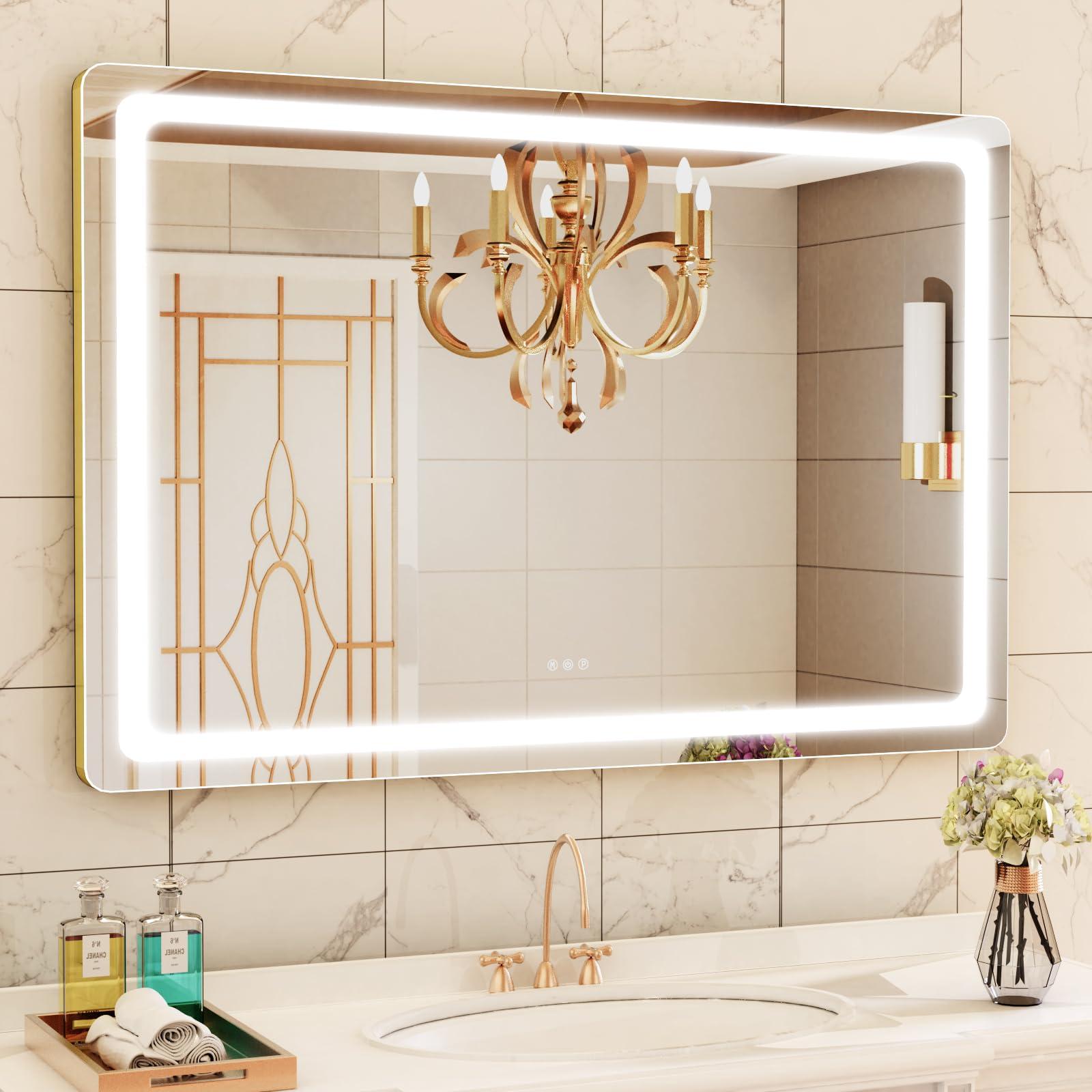 Gvnkvn Gvnkvn Makeup Vanity Mirror with USB Charging Port 32\" x 24\" Large LED Makeup Mirror, Desk Mirorr with Lights, Light up Mirror with 10X Magnification and, Dimmable 3 Modes, Touch Screen Control