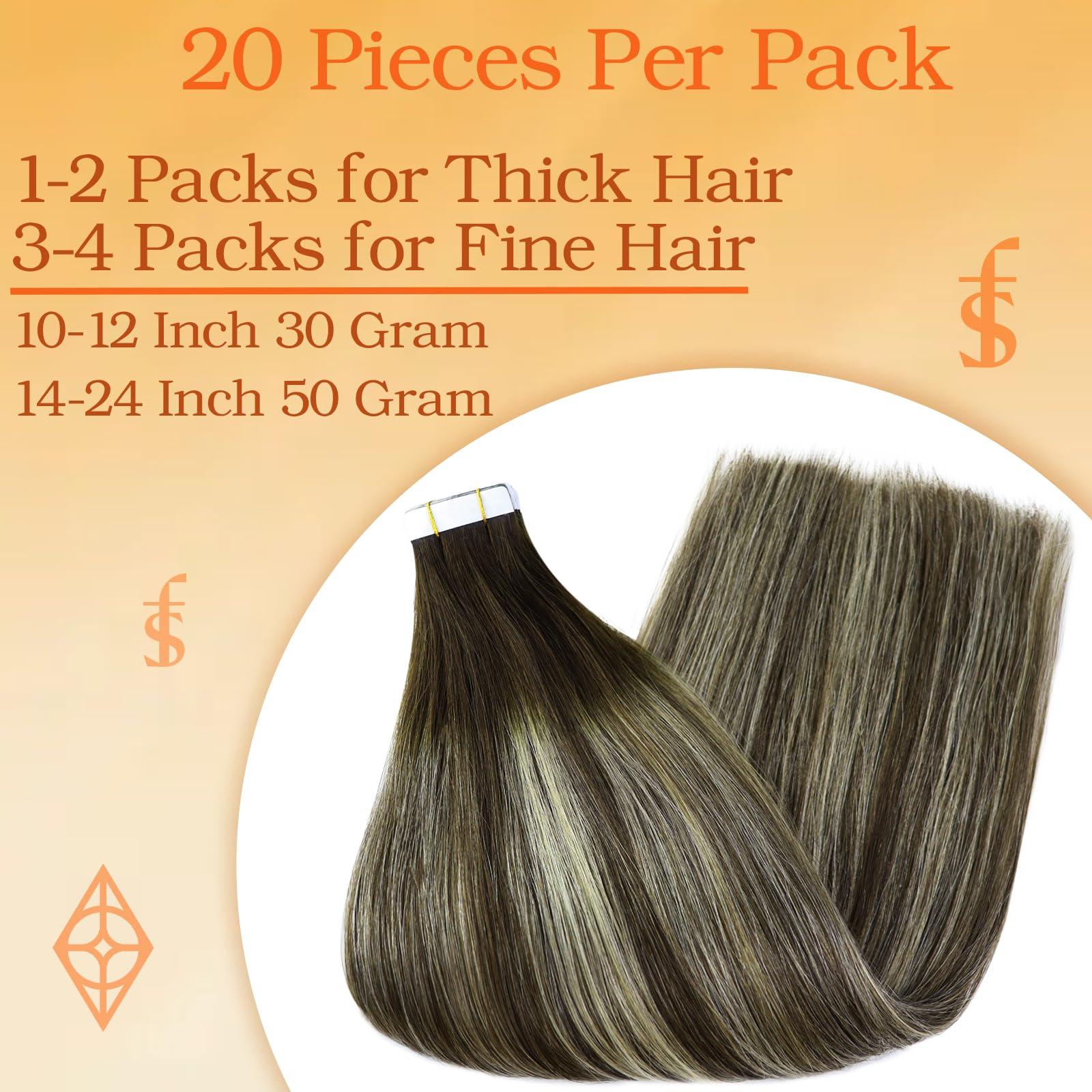 Full Shine Full Shine Human Hair Extensions Tape in Color 2 Dark Brown Fading to 60 Blonde And Brown Tape in Hair Extensions Real Human Hair 18 Inch Seamless Tape in Extensions Double Sided Tape 50Gram 20Pcs