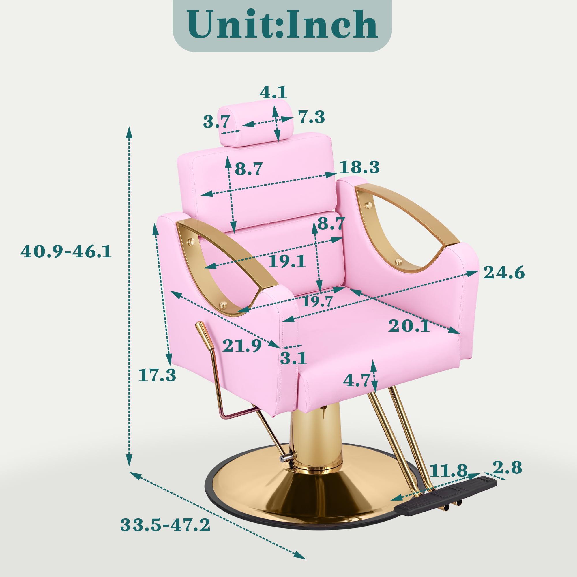 Hicomony Hicomony Pink Salon Chair Barber Chair, Professional Hydraulic Styling Hair Chair for Hair Stylist, 360 Degree Swivel Stylist Chair for Barbershop Home