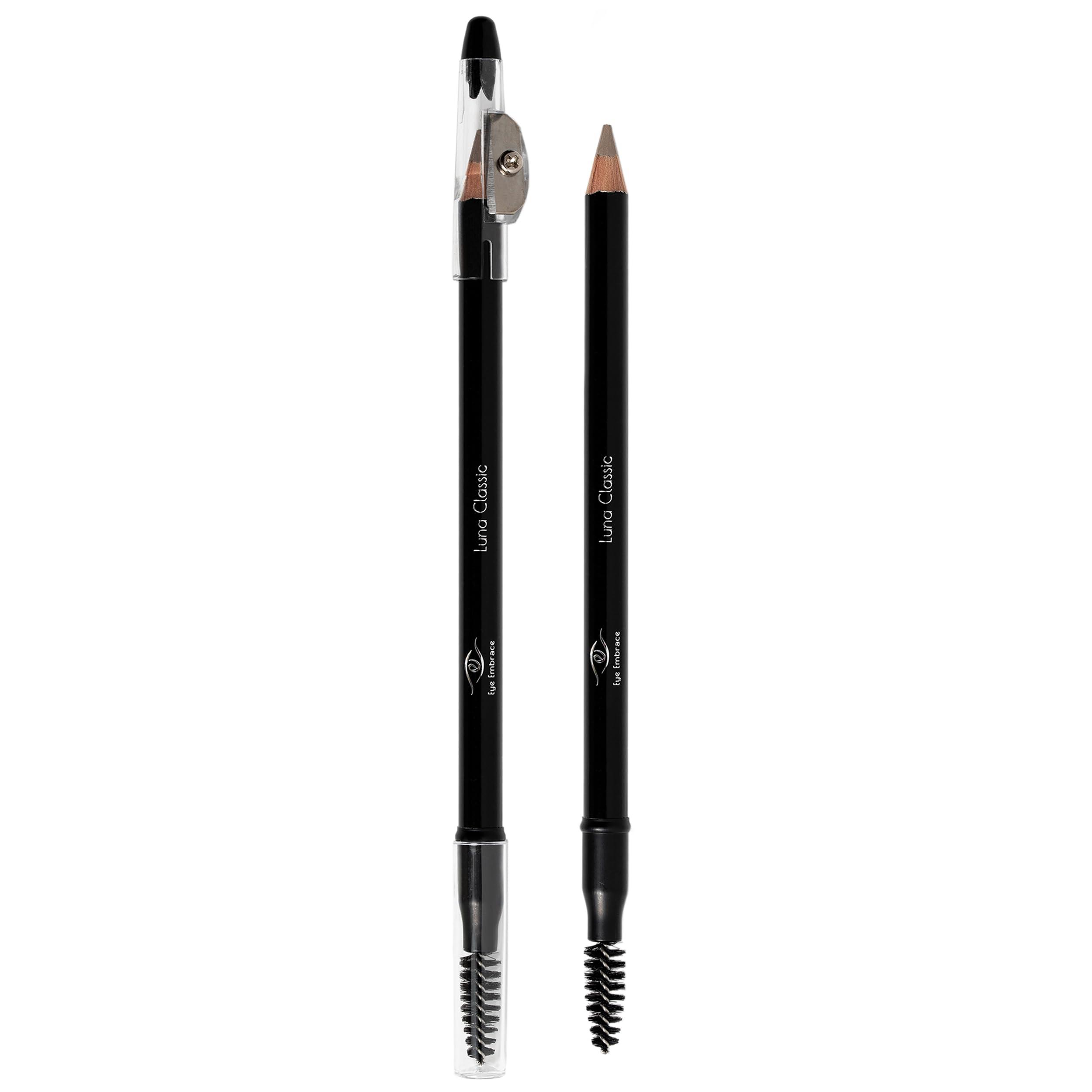 Eye Embrace Eye Embrace Luna Classic: Light Brown-Gray Wooden Eyebrow Pencil Waterproof, Double-Ended Pencil with Sharpener & Spoolie Brush, Cruelty-Free