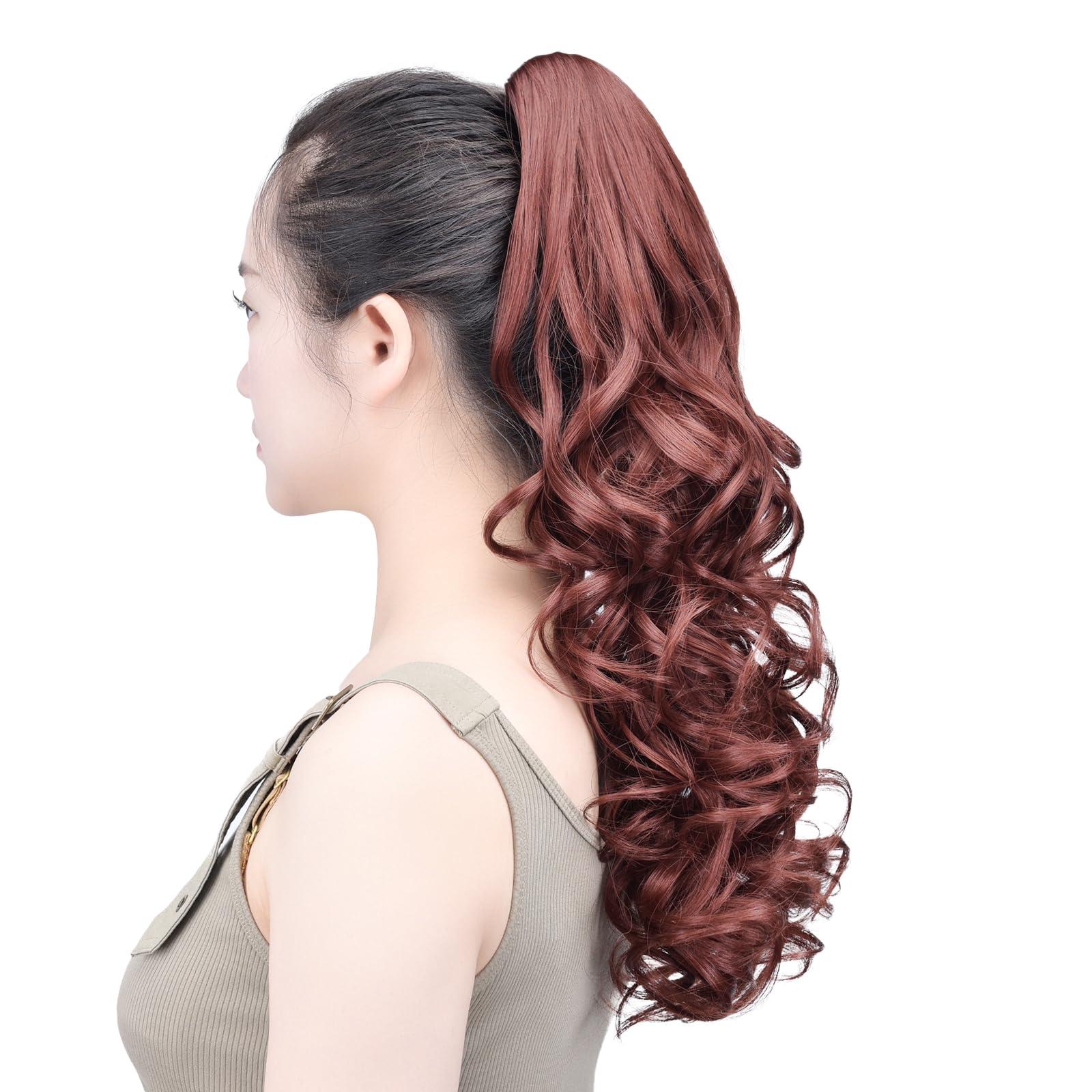 SYXLCYGG SYXLCYGG Auburn Ponytail Hair Clip Synthetic Fake Pony Tails Claw Clip Hair Extensions 20\" Wavy 5.3 OZ Like Real Hair piece Women Yaki Fluffy Tangled