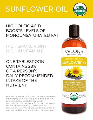 velona velona USDA Certified Organic Sunflower Oil - 1 Gallon / 128 Fl Oz | 100% Pure and Natural Carrier Oil | High Oleic, Refined, Cold Pressed