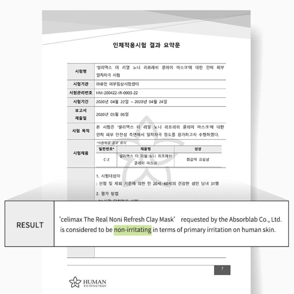 celimax celimax The Real Noni Refresh Clay Mask | Clarifying Deep Pore Cleansing, Hydrating, Pore Minimizer, For Oily Combination Skin, Blackhead, Korean Face Mask,120g