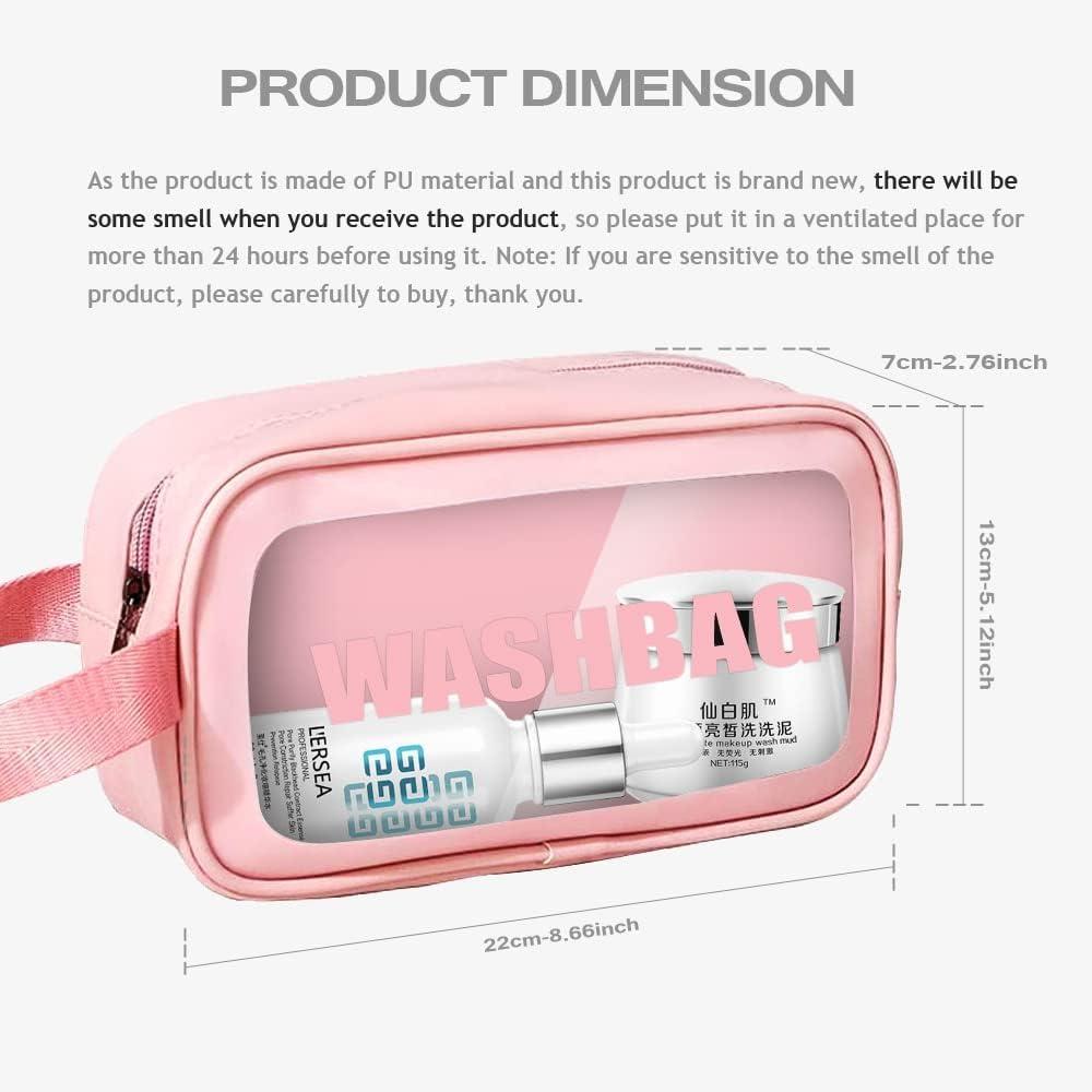 SKYTONE SKYTONE Large Capacity Cosmetic Travel Bag, Women\'s Makeup Travel Bag Portable Leather Cosmetics Bag, Makeup Storage Bags with Handle and Divider, Wide Opening Cosmetic/Makeup Organizer (Light Pink)