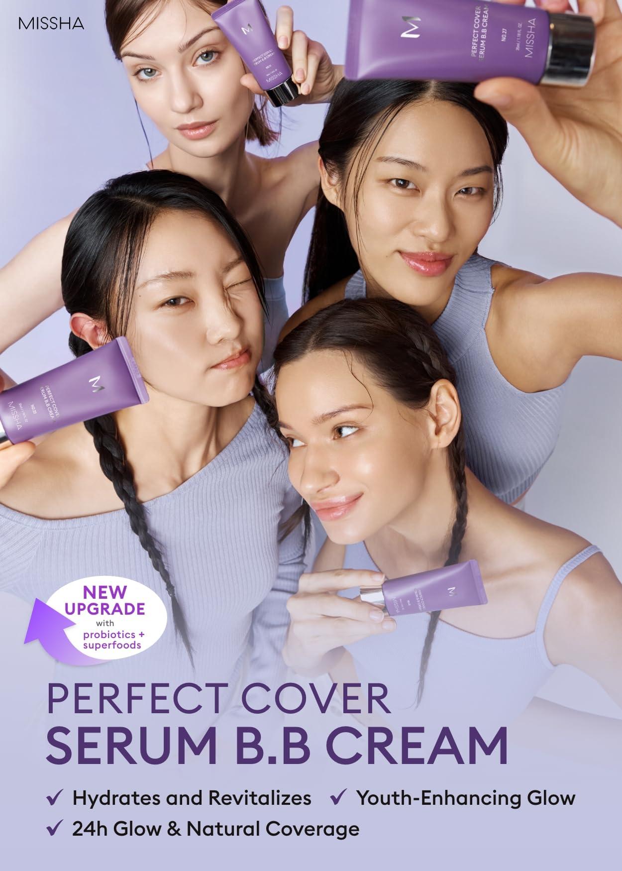 MISSHA MISSHA M PERFECT COVER SERUM BB CREAM No.23 Natural Beige, Skin Care Foundation Makeup, Tinted Moisturizer, Superfood Complex, Buildable Coverage, Glass Skin, Paraben Free, 1.18 Fl oz