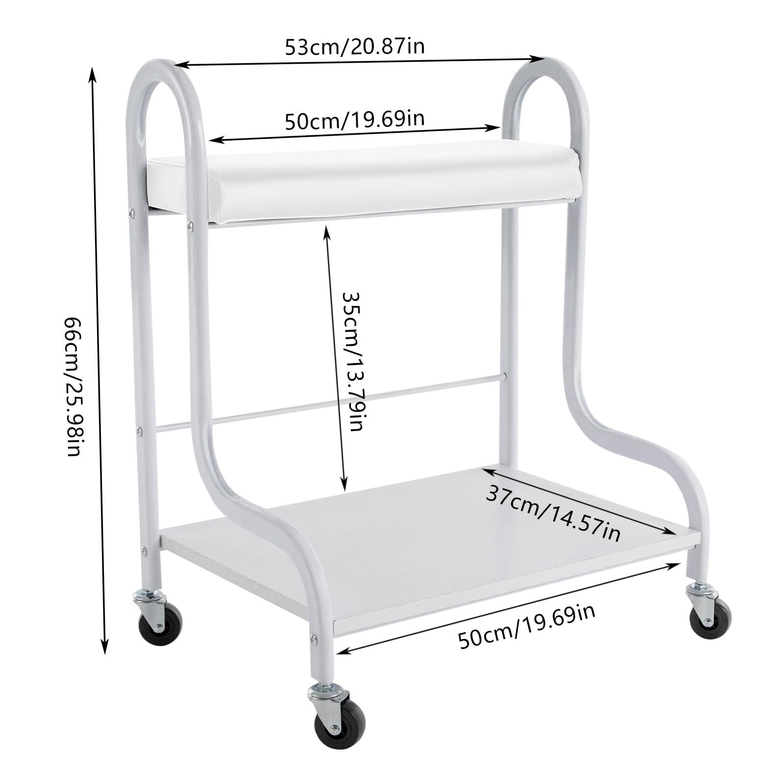 YUNLAIGOTOP YUNLAIGOTOP Rolling Trolley, Foot Rest Pedicure Manicure Funiture Massage Table with Wheels & Foot Pad, Beauty Salon Nail or Foot Bath Spa Portable Trolley Cart for Hair Salon, Family Bathroom (White)