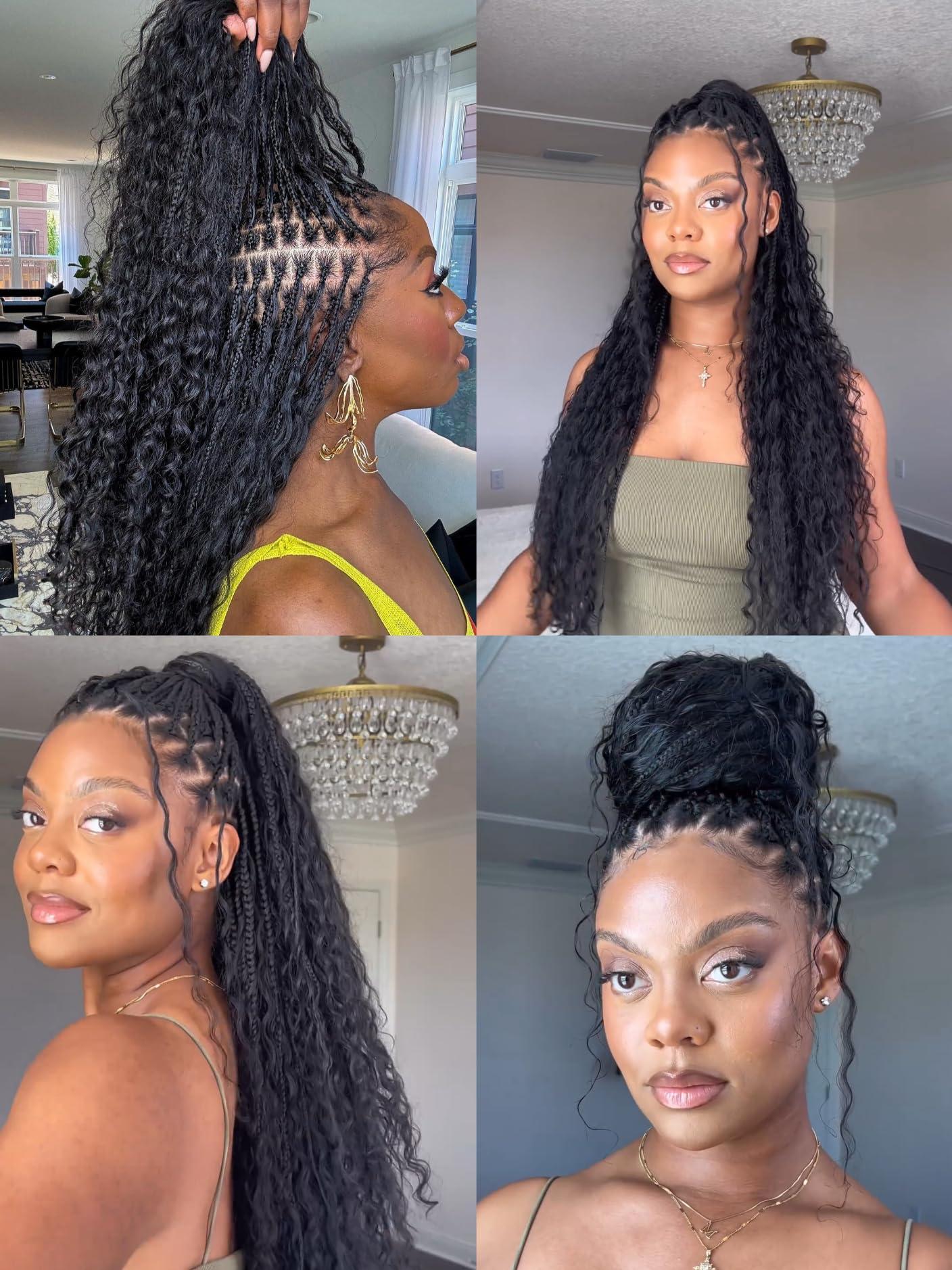 Francesca Hair Boho Box Braids Goddess Box Braids Crochet Hair Bohemian Braids Braiding Hair Box Braids with Curly Ends Pre-looped Synthetic Crochet Hair for Women 30 inch 2pack/80strands