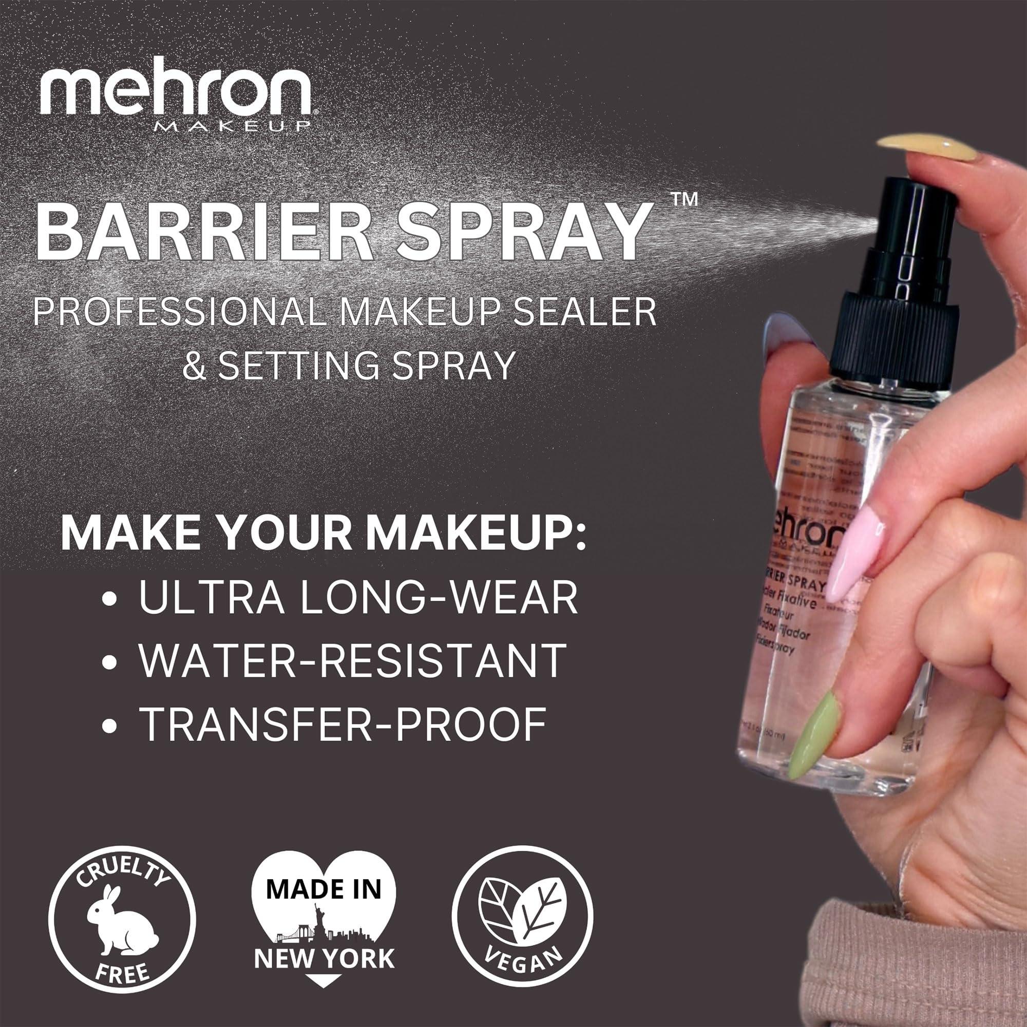Mehron Mehron Paradise Makeup AQ & Barrier Spray Combo Pack | Before & After Setting Spray 2 fl oz (60 ml) Plus Pro Size Water Activated Face & Body Paint 1.4 oz (40 g) (White)