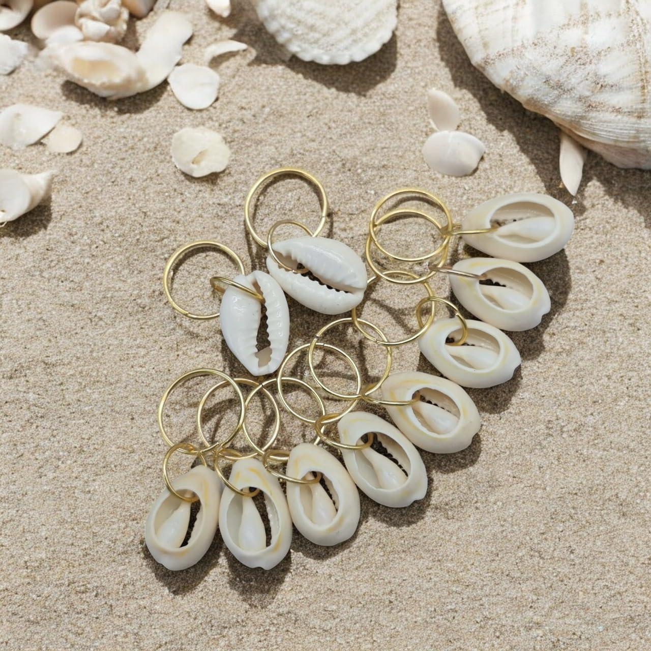 Sopopal 20 Pack Shell Hair Clip, Cowrie Shells for Hair for Women Seashell for Hair Braids DIY Sea Shell Gold Hair Rings Accessories