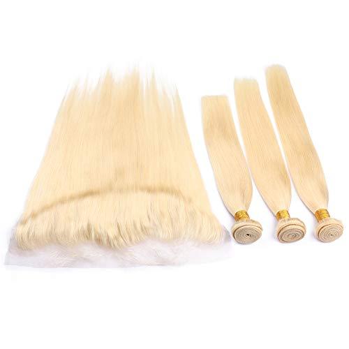 Generic Cloud Hair Blench Blonde 613 Color hair 3bundles With Lace Frontal 4Pcs Lot Blonde Ear To Ear Frontal And Human Hair Wefts Extension (14 14 14+12 inch frontal)