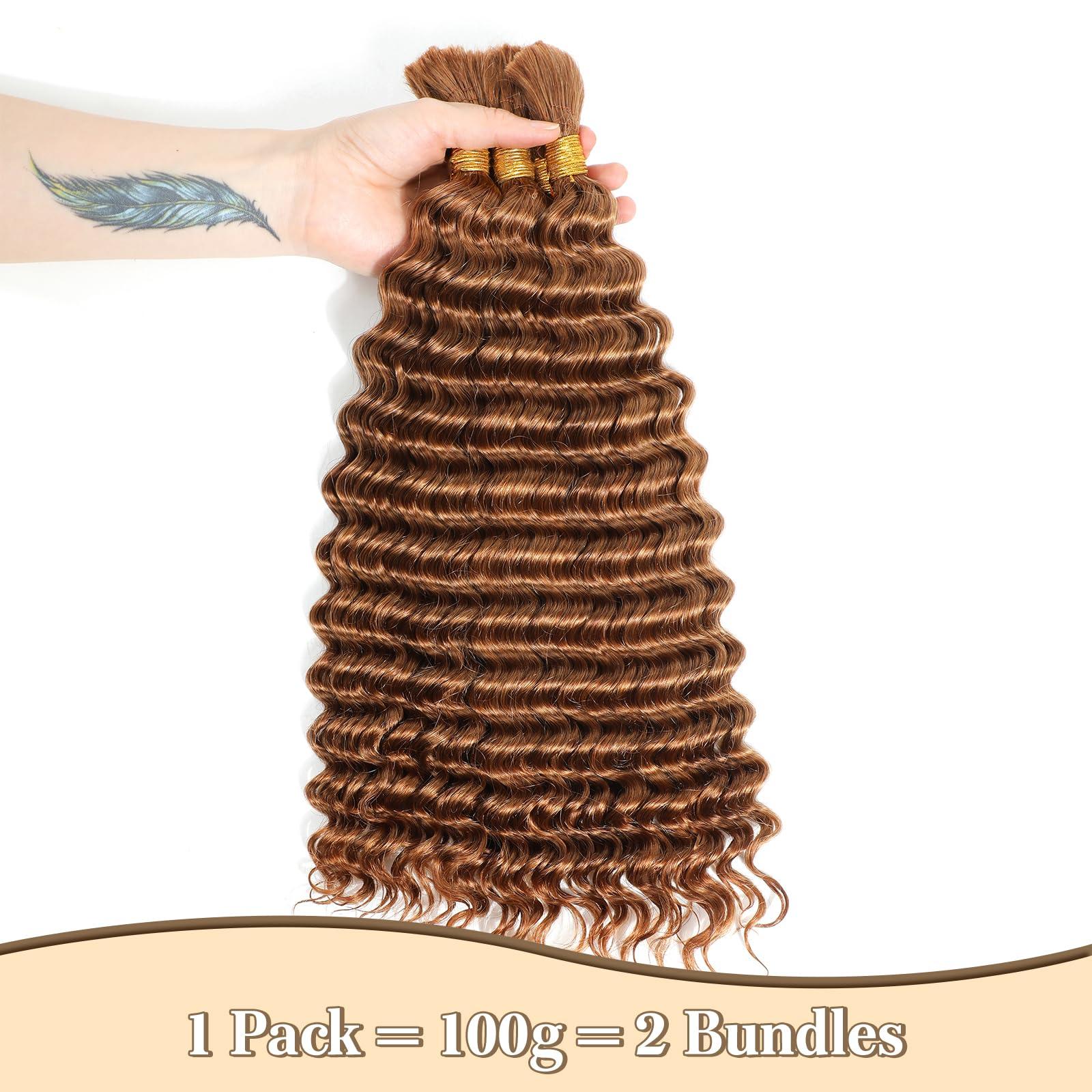 Urbeauty Urbeauty Human Braiding Hair #30 Color, Deep Wave Bulk Human Hair for Micro Braiding No Weft, Curly Human Hair for Boho Braids, Knotless/Goddess/Bohemian/Gypsy/100% Unprocessed Human Hair 100gram