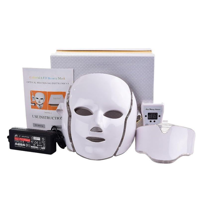 Amblery Amblery Led Face Mask Light Therapy, 7 Colors LED Light Therapy Mask for Facial Skin Care, Neck Massager with Heat, Shiatsu Back Shoulder and Neck Massager(White),