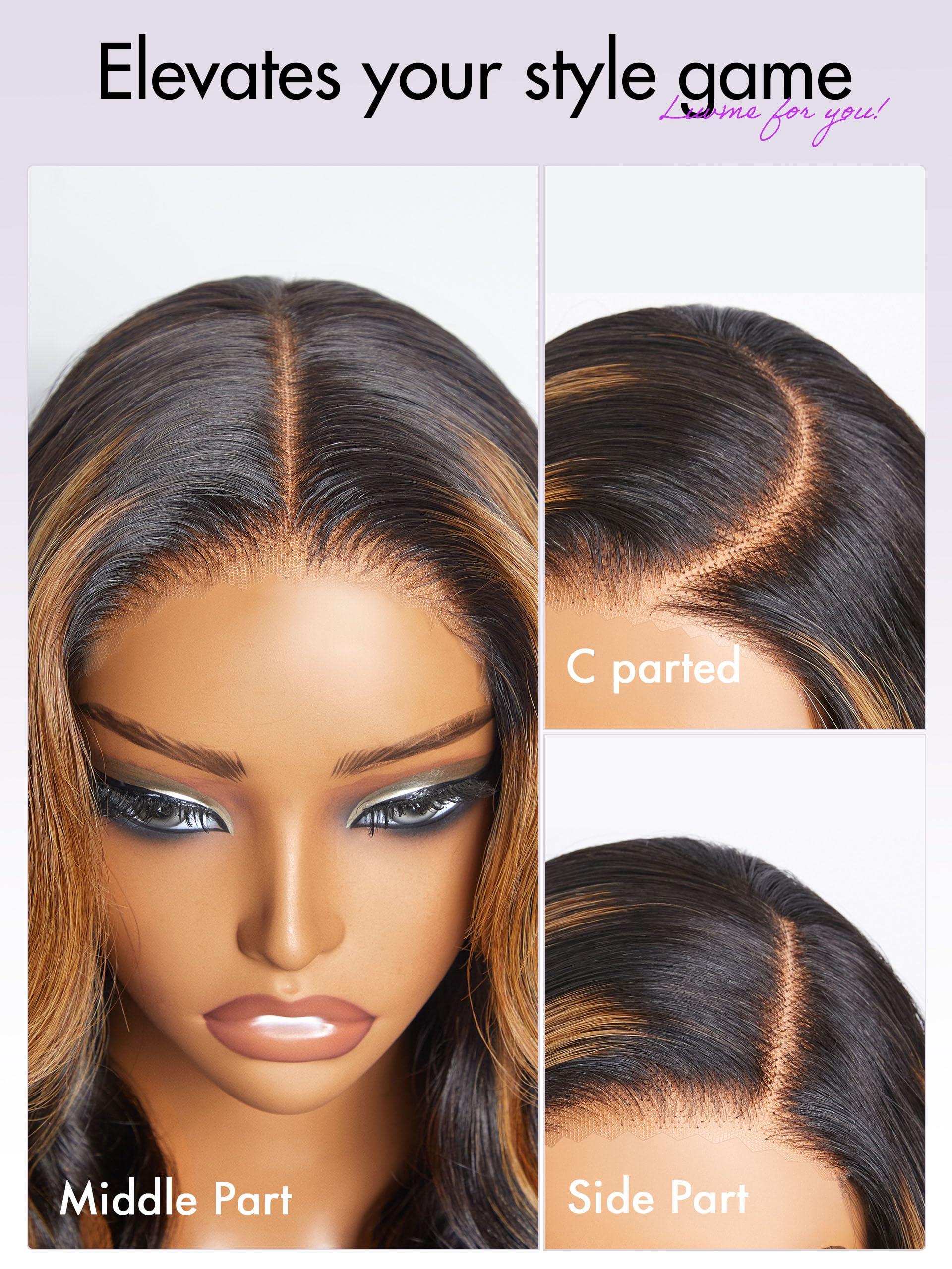 LUVME HAIR LUVME HAIR 16 Inch Black with Blonde Highlights Loose Body Wave Human Hair Wig, Precut Glueless 5x5 HD Lace Closure Wigs Pre Plucked For Women 180 Density