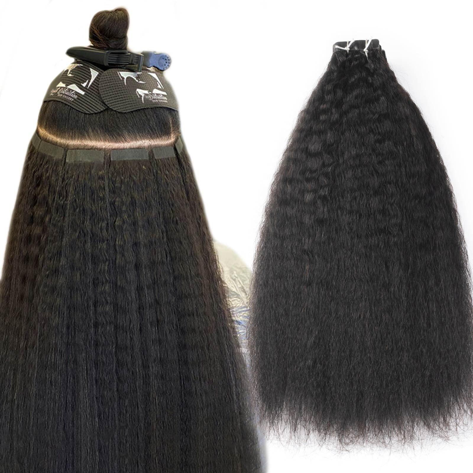 N NIAWIGS Kinky Straight Tape In Extensions Human Hair for Black Women Niawigs Tape In Hair Extensions 100% Human Hair 40pcs Kinky Straight Tape Ins 100G Natural Black 24 Inches