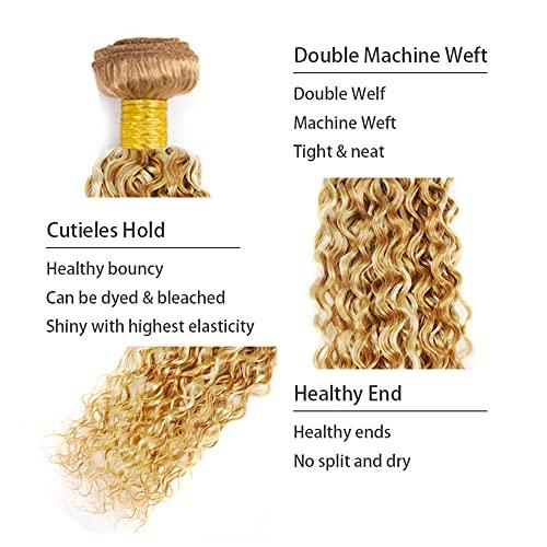LadrXadr Blonde Human Hair Bundles 613 Kinky Curly Bundles P27/613 Human Hair Bundles 10 inch Blonde Wet and Wavy Bundle Two Tone Honey Blonde Mixed With Blonde Bundle Human Hair Weave