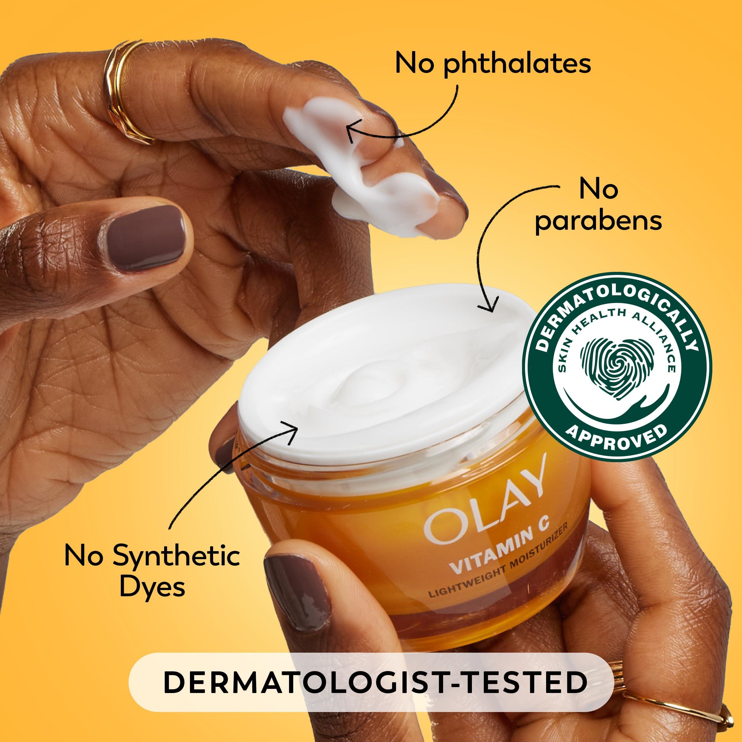 Olay Olay Vitamin C Face Moisturizer, Brightening Cream for Women, Instant Hydration, Evens Tone, Dark Spot & Hyperpigmentation Reduction, Glowing Skin Care - Niaciniamide, Lactic Acid, 1.7 Oz