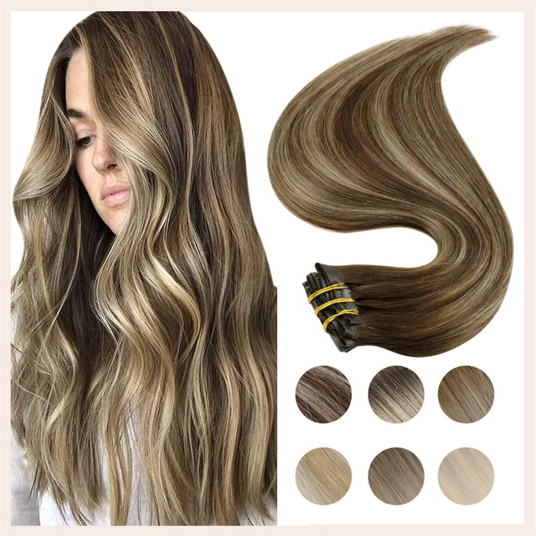 Sweejim Seamless Hair Clip Hair Extensions Remy Human Hair 120G Pu Invisible Clip In Extensions Human Hair Color 1B 22inches 100g/Set
