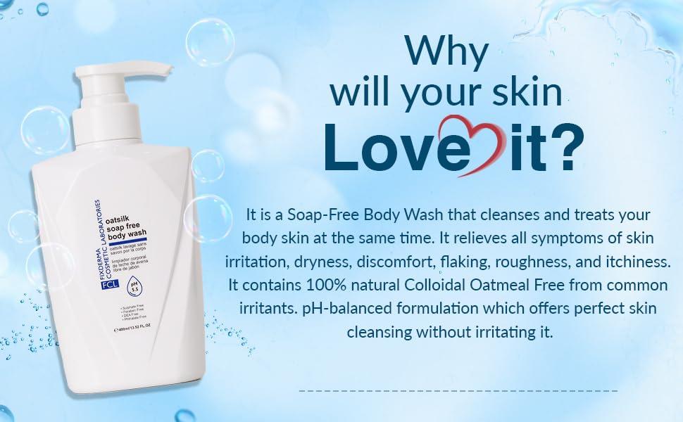 FIXDERMA COSMETIC LABORATORIES FIXDERMA COSMETIC LABORATORIES FCL Oatsilk Soap Free Body Wash with 2.5% Shea Butter for Non Irritation Dryness, Roughness & Itchiness | Body Wash For Psoriasis & Keratosis Pilaris - 13.52 Fl Oz