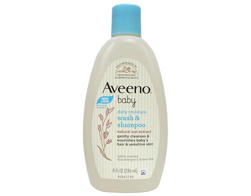 Johnson & Johnson Aveeno Baby Daily Moisture Wash & Shampoo - Natural Oat Extract, Lightly Scented, Hypoallergenic & Tear-Free - 8 fl oz (Pack of 2)