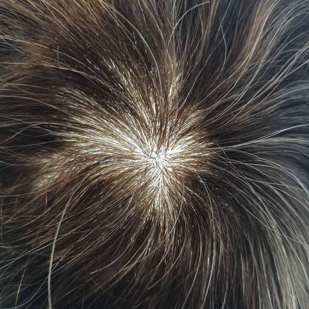 Generic Mens Hairpieces and Toupees Full Poly Mens Hair System Human Hair Mens Toupee Replacement Hairpiece for Men Protesis Capilar Para Hombre 320# 3# Dark Brown+20% Grey 110% density 8x10