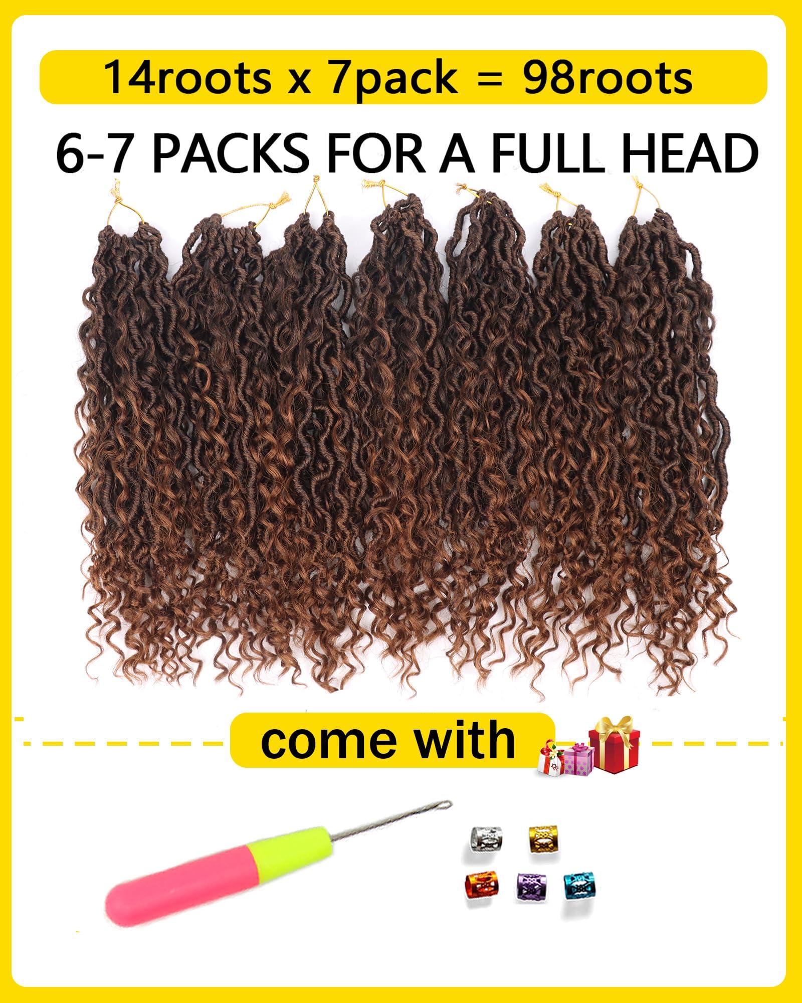 Aeagoo Goddess Locs Crochet Hair 14 Inch 7 Packs Curly Faux Locs Crochet Hair with Curly Ends River Locs Crochet Hair for Black Women Crochet Braids with Curly Ends (14 Inch, 7 Packs, T1B30)