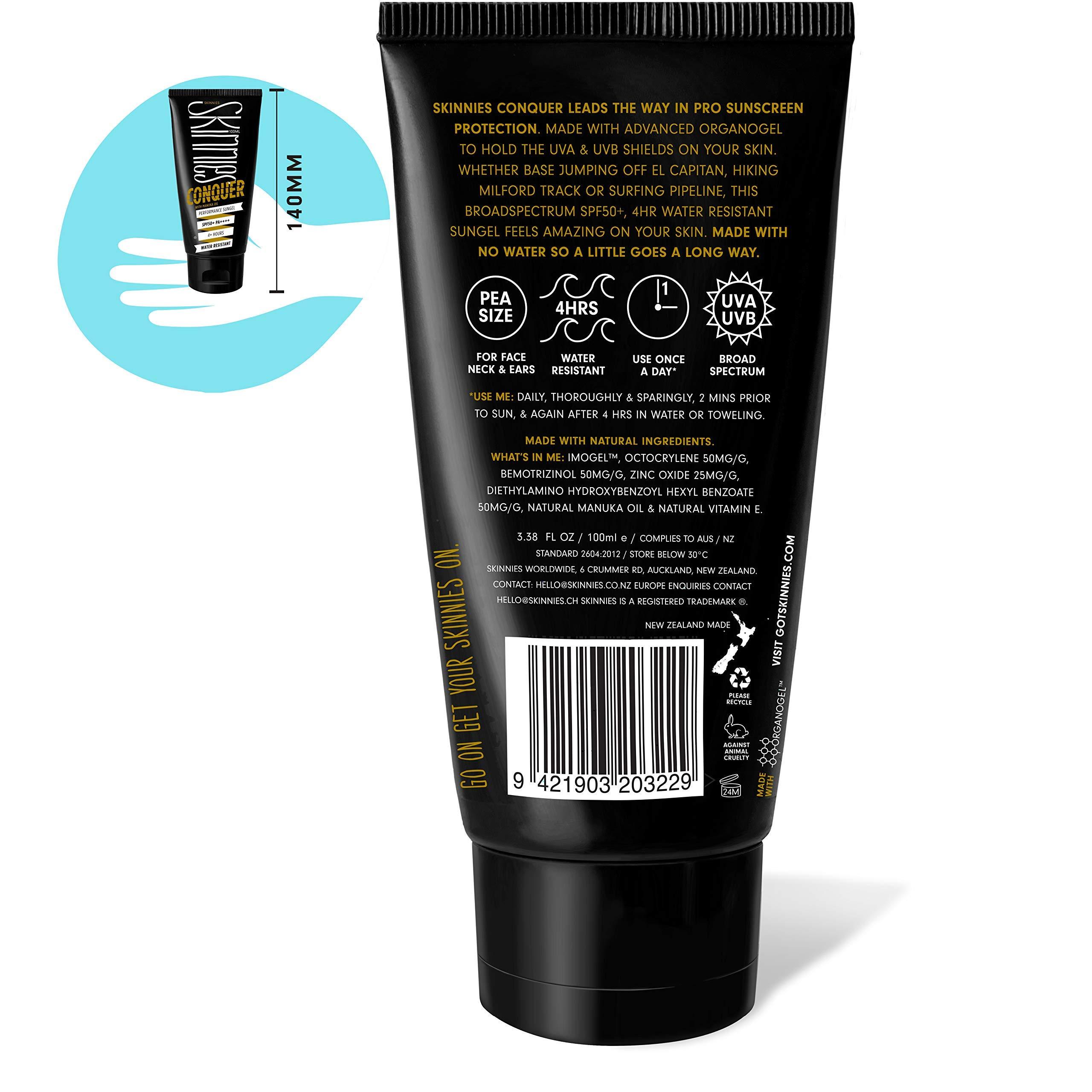 Skinnies Skinnies 100ml SPF50+ CONQUER, Sungel Sun Cream, Broad Spectrum, Reef Safe, Water Resistant 4 hours