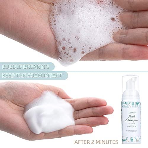 ACTROL ACTROL Eyelash Extension Cleanser 60ML Natural Lash Extension Shampoo Unscented Professional Eyelid Foaming Cleanser Paraben & Sulfate Free Non-lrritating with Salon and Home Care