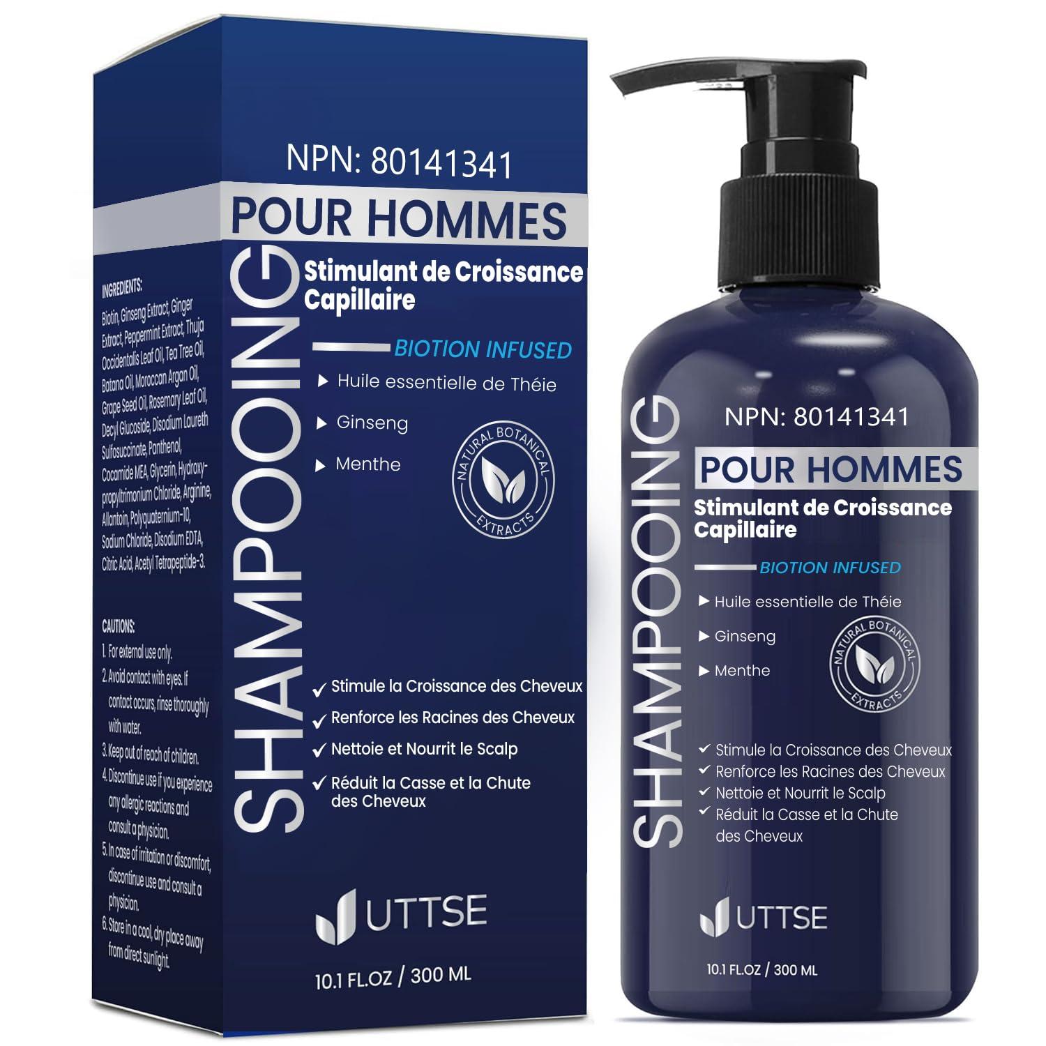 Uttse Uttse Biotion Hair Growth Shampoo for Men: Natural Thickening Shampoo with Tea Tree Oil Ginseng Mint for Hair Loss and Thinning Hair - 10.1 fl.oz, Dark Blue