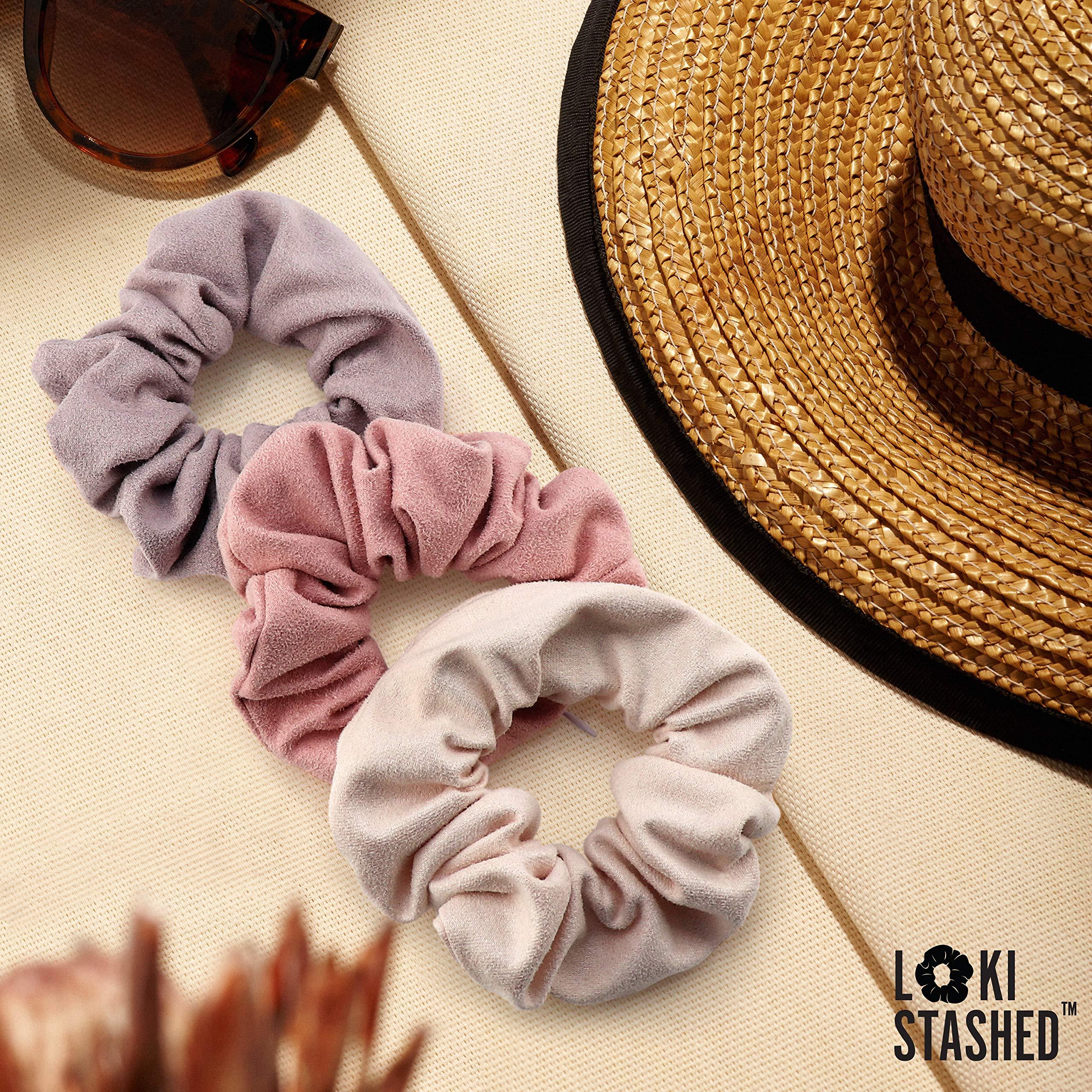 LOKISTASHED LokiStashed 3-PACK Suede Hair Tie Scrunchies for VSCO Girls & Women, THE ORIGINAL HIDDEN POCKET SCRUNCHIE with Zipper Pocket Storage, Accessories, Small Items, Keys, Money (Pastel)
