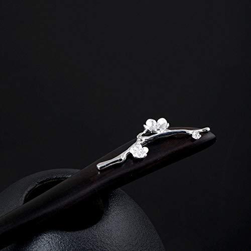 FANLIKIKI Chignon Pin Hair,Hair Sticks,Hair Chopsticks,S925 Silver Hair Sticks for Buns,Plum Bossom Hair Chopsticks Elegant Hair Pins Stick Chinese Classical Wooden Chopsticks